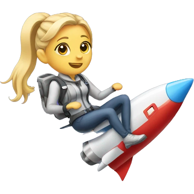 full-length blonde with two ponytails sitting on a rocket emoji