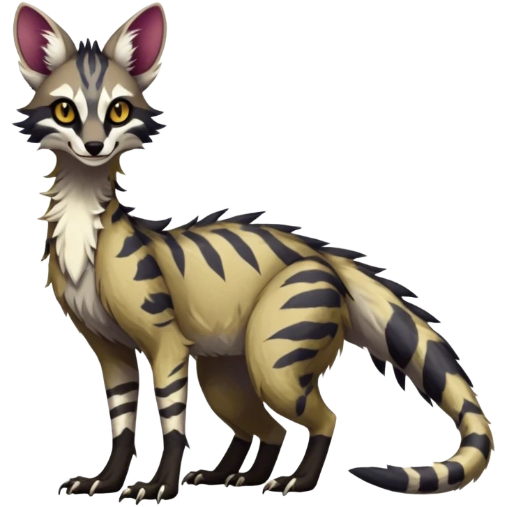 Feral Rare Fantasy dark vibrant Vernid-Sergal-Genet-Trico-species by LiLaiRa, random markings, tufted ears, full body, 4 legs emoji