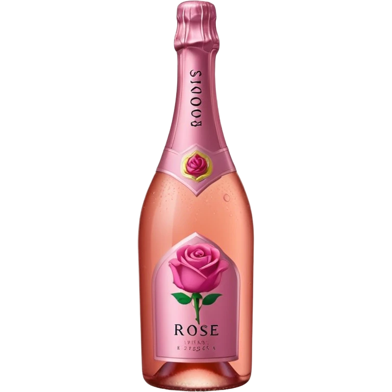 bottle of sparkling rosé with a rose logo on the label, angled to the left, no glass emoji