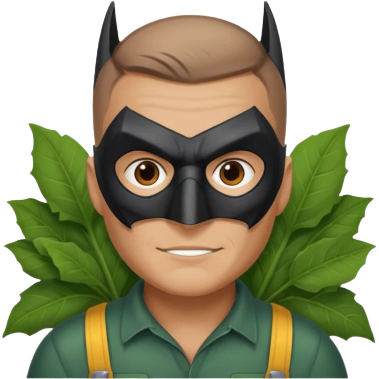 gardener with tanned skind and batman mask brown eyes and buzzcut emoji