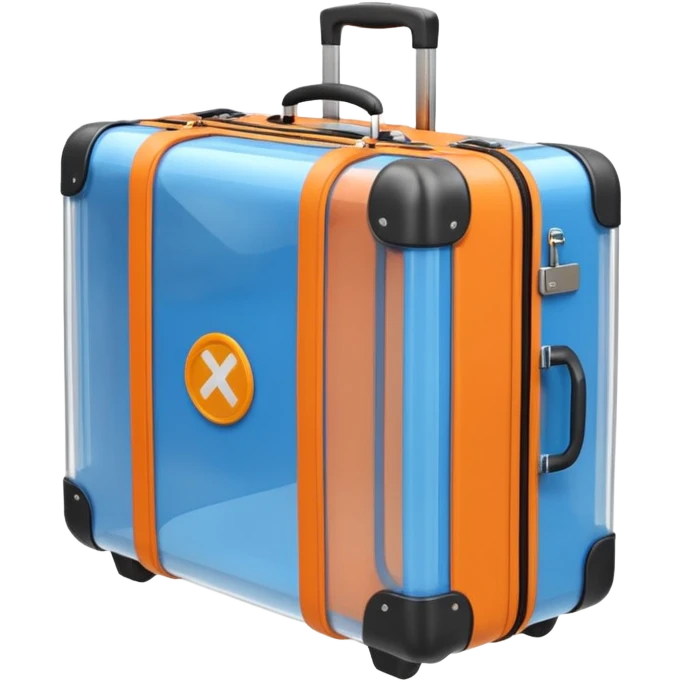 3D render of Suitcase Scan, X-Ray imaging aesthetic, translucent materials showing internal structure, orange and blue airport security style scan of a bag, medical scan style, emoji style, isolated on white background --v 6.0. emoji
