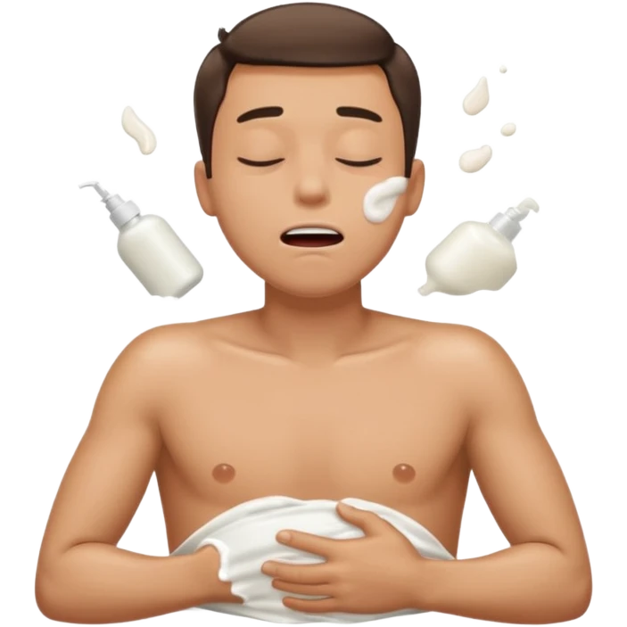 Man laying on the floor exhausted mouth open eyes closed chest covered in white lotion emoji