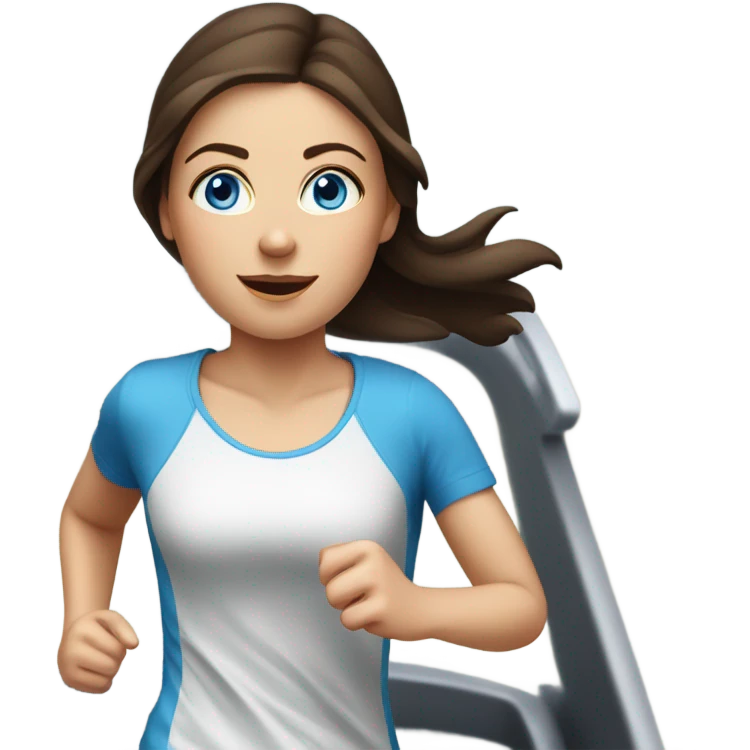 Realistic brunette girl with bright blue eyes running on treadmill  emoji