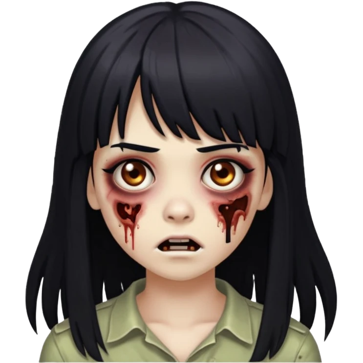 menina zumbi de franja e cabelo preto longo emoji