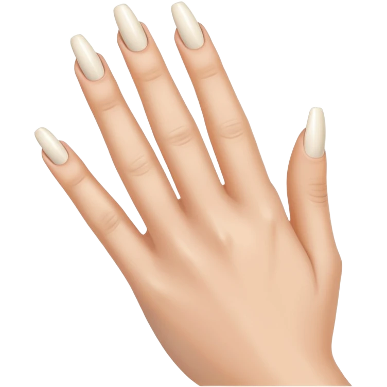 Regular hand, back of hand, index finger raised, woman’s hand, caucasian, long coffin, shaped nails, French manicure emoji