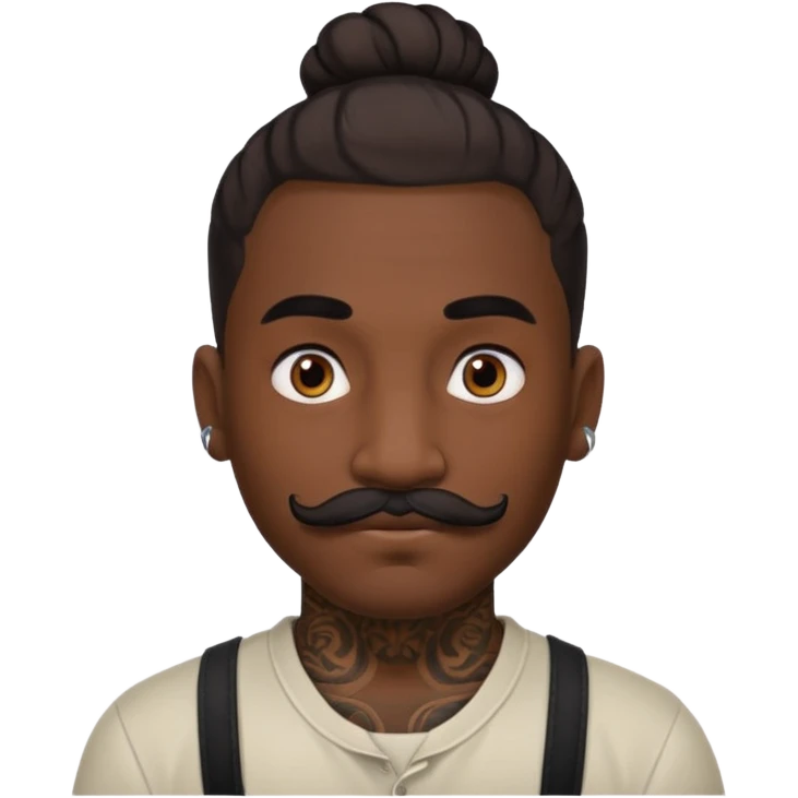 bun hair man and mustache and face tattoos very heavy emoji