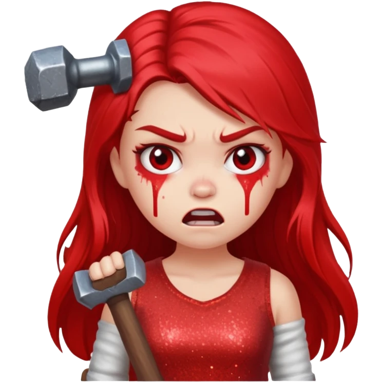 red glitter angry girl with a giant hammer emoji