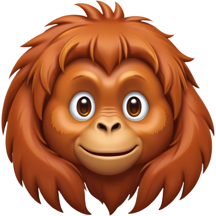 Cinematic Cute Orangutan Portrait Emoji, Head tilted playfully and inquisitively, with a gentle, expressive face accented by soft, flowing fur and round, sparkling eyes brimming with warmth, Simplified yet irresistibly adorable features, highly detailed, glowing with a warm, friendly glow, high shine, affectionate and lively, stylized with a touch of jungle whimsy, bright and endearing, soft glowing outline, capturing the essence of a mischievous yet loving orangutan that seems as if it could swing out of the screen into your arms! emoji