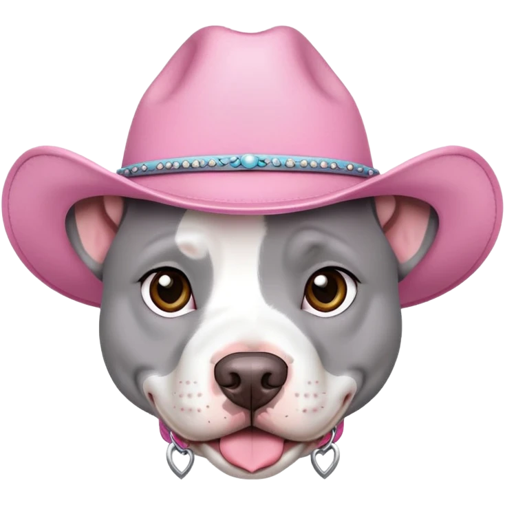 Gray and white pitbull with pink cow girl hat  emoji