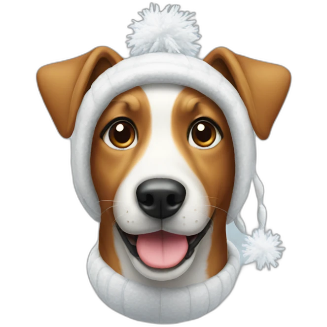 A dog smiling wearing a snow hat emoji