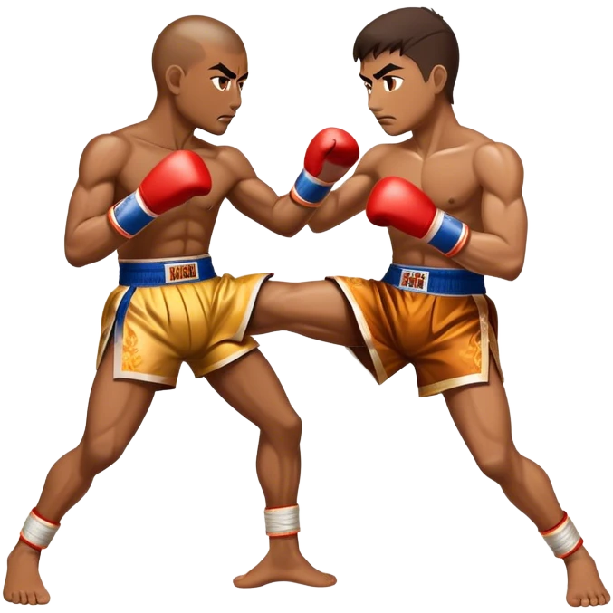 Cinematic Realistic Traditional Muay Thai Emoji, depicted as an intense dynamic martial arts scene featuring a fighter in traditional Muay Thai stance and attire, rendered with rich textures and energetic dramatic lighting that captures the sport's raw power. emoji