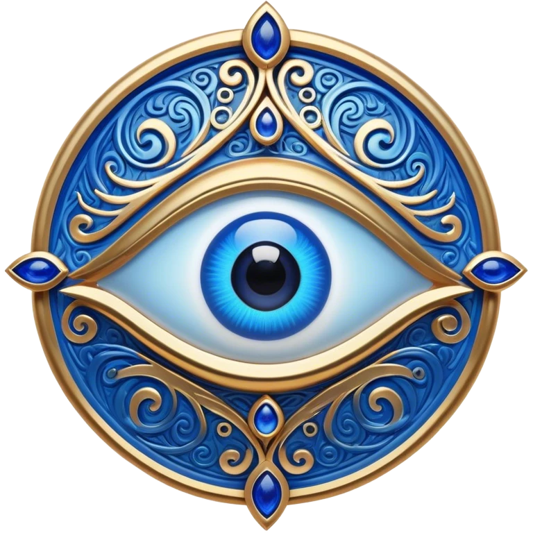 Cinematic Realistic depiction of a classic Evil Eye talisman, rendered with intricate details and vibrant blue hues, set against a soft, ethereal backdrop that underscores its protective symbolism emoji
