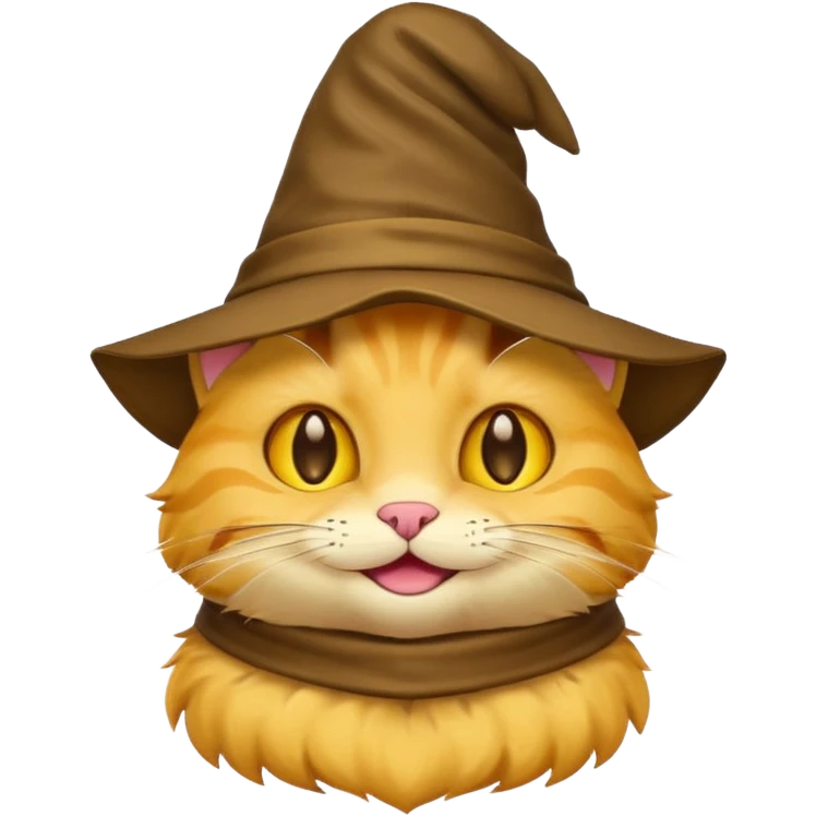 Very low detail Simple yellow cat emoji wearing a sorting hat emoji