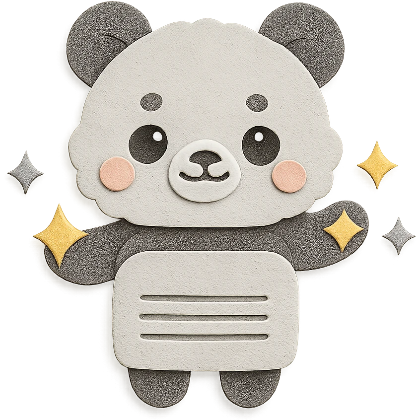 chibi air purifier-panda hybrid, fluffy, cleaning dust with sparkling paws, soft grey pastel, full-body emoji