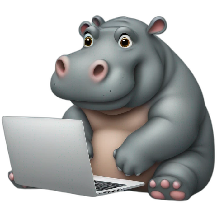 Hippo looking at a laptop emoji