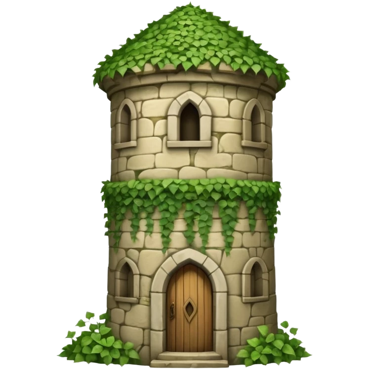 A medieval tall round tower covered in ivy vines. emoji