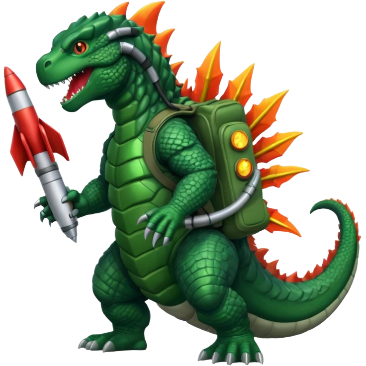 Godzilla flying with a rocket pack emoji