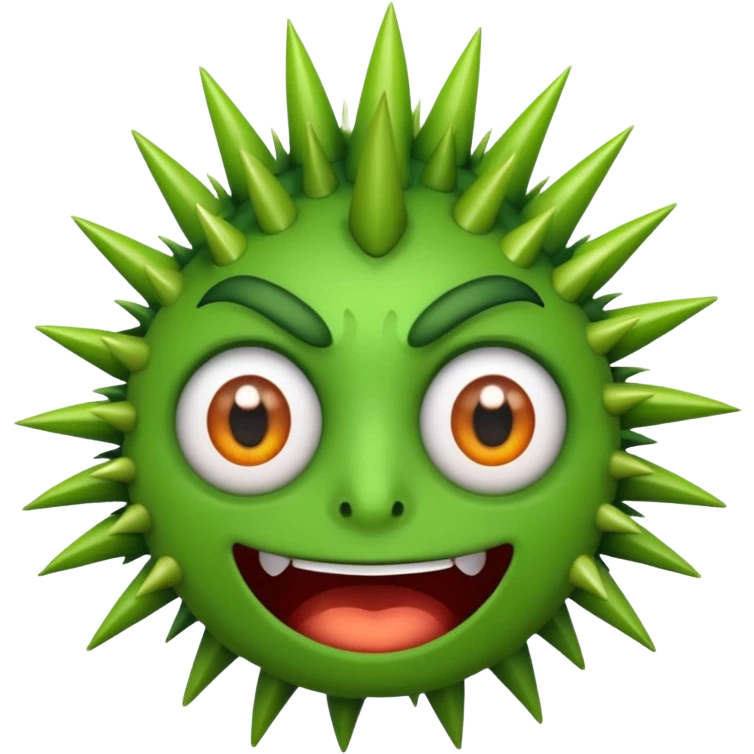 A green emojicon that has crazy eyes and green spikes at the top emoji