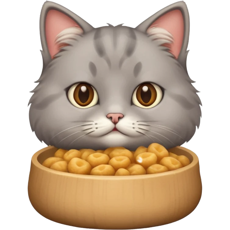 Gray cute cat eating food with cheeks full emoji