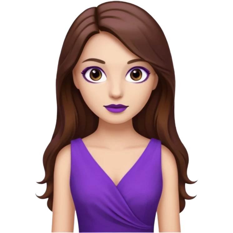 A young woman in 30s with purple dress. Long hair with make up.  emoji