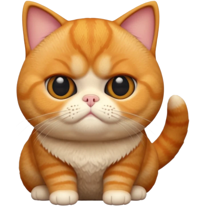 A 3D cartoon orange-ginger Exotic Shorthair cat with flat face, expressive eyes, soft fur sheen, cinematic Memoji rendering. emoji