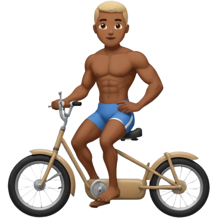 Black big men without shirt riding an old small bike emoji