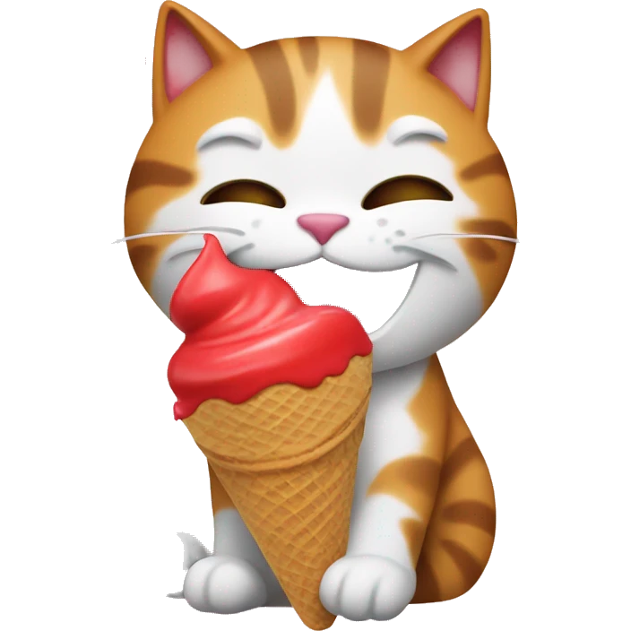 Happy cat eating red ice cream emoji