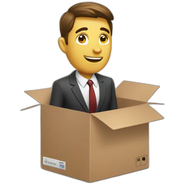 business man sticking out of box emoji