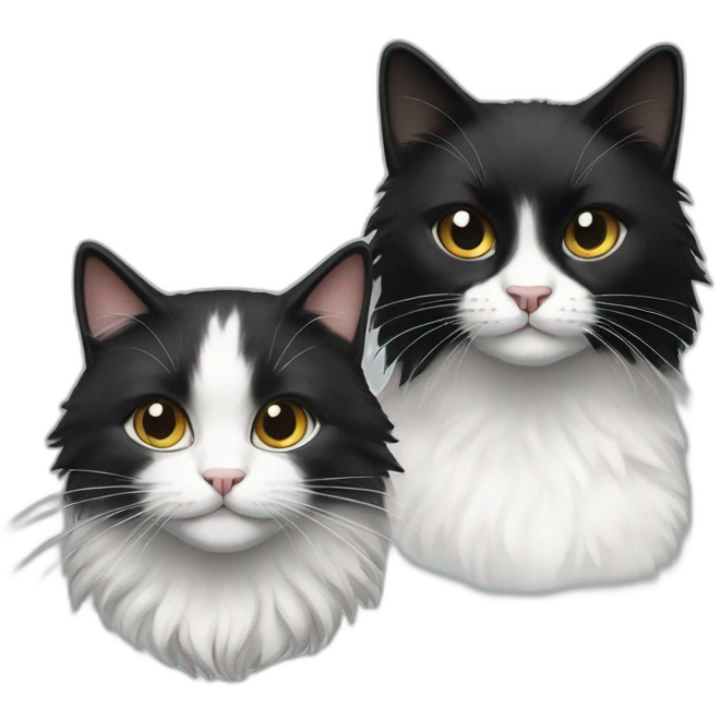 A blank short haired cat and a black/white long haired cat emoji
