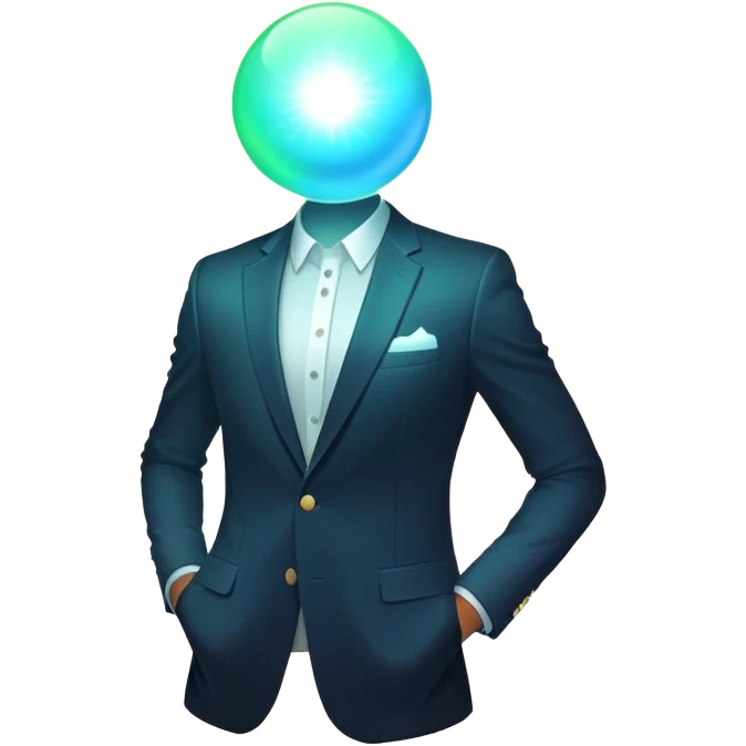 Minimalist glowing aura sphere with subtle blazer or suit jacket silhouette integrated, masculine style essence emoji