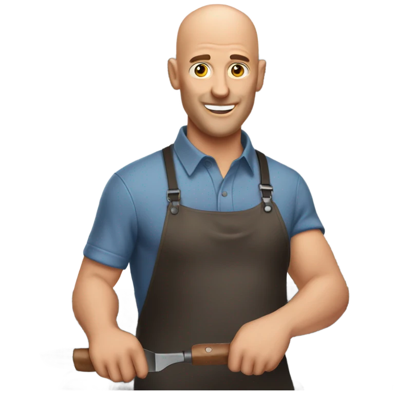 a bald guy grilling steak emoji