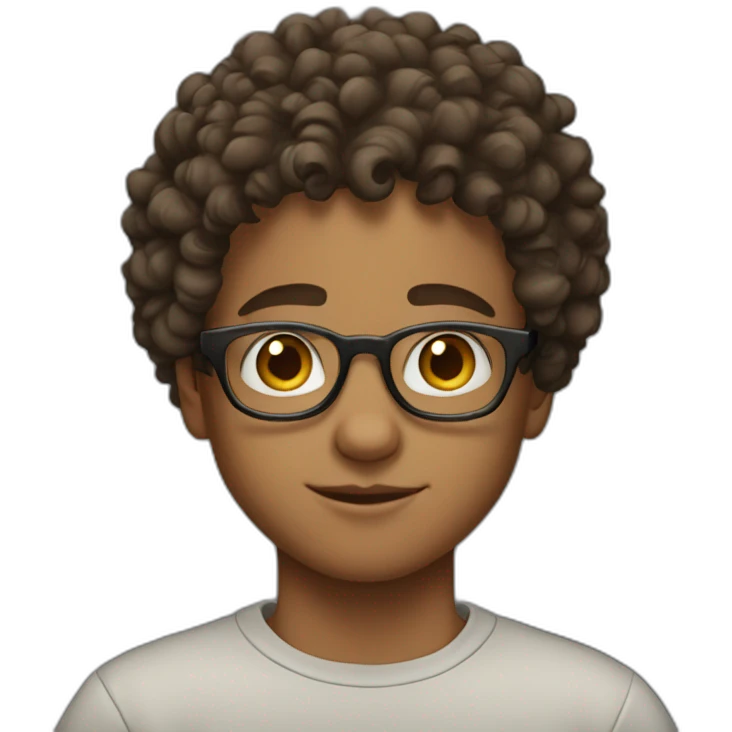 kid with glasses, curly hair, 16 years old, short emoji