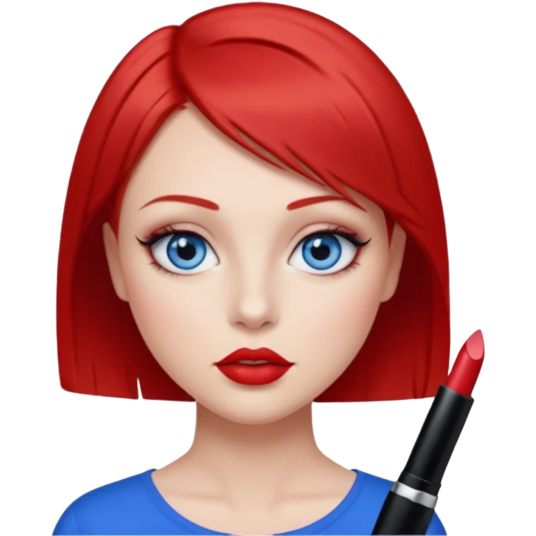 una chica con los labios y los ojos maquillados, de piel blanca con el pelo liso corto pelirrojo y ojos celeste emoji