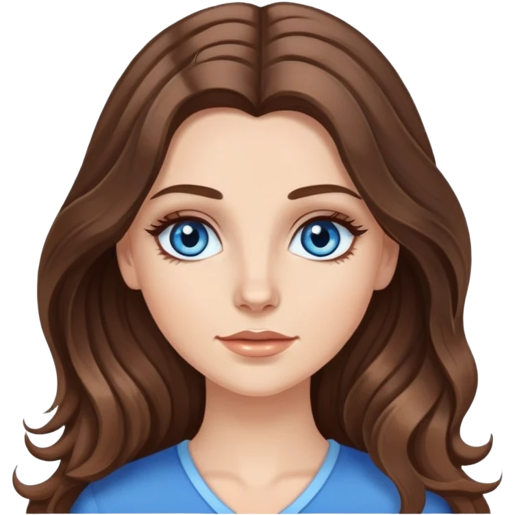 a white girl with really long slightly wavy brunette hair and brown highlights and blue eyes with long eyelashes  emoji
