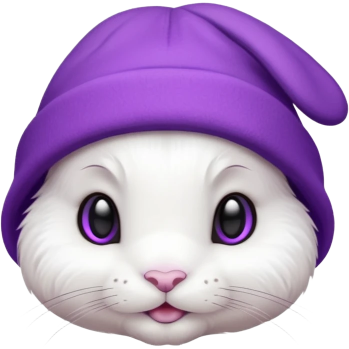 white Bunny wear a purrple benie hat emoji