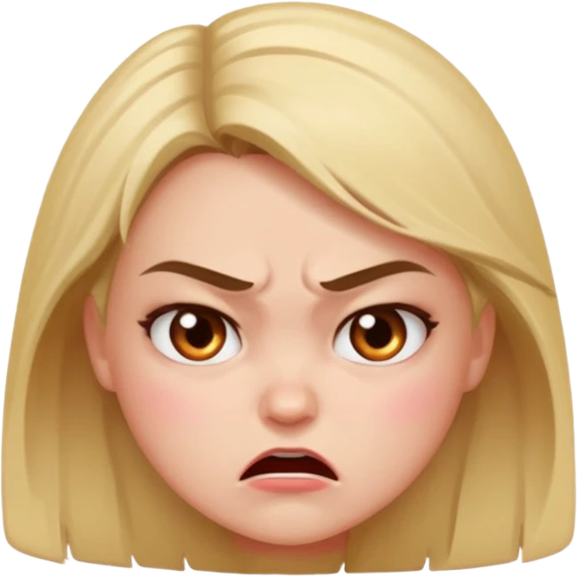 A 😡 but clamed dowe but keep the face expression and make it blushing and a girl emoji