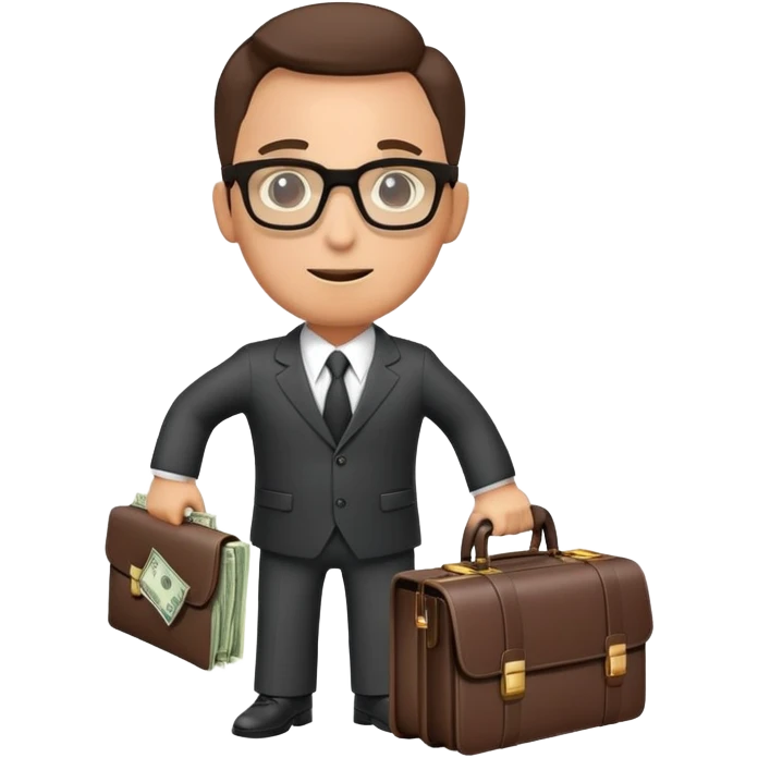 businessman in suit and glasses with an open briefcase full of dollar bills emoji