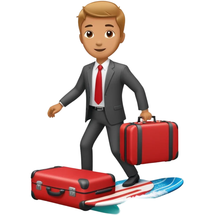 businessman surfing on a red suitcase emoji