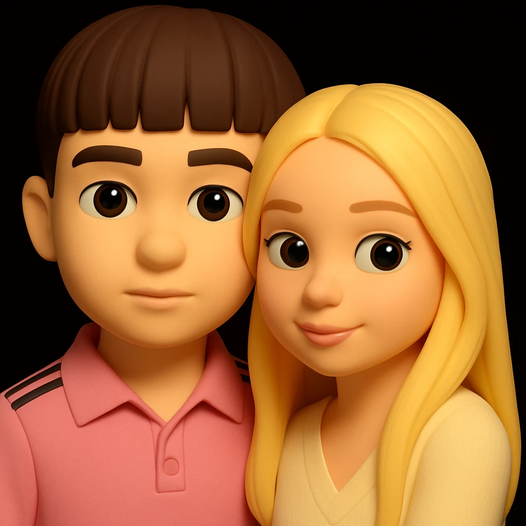 Combine both people from the provided images into one high quality 3D emoji, keeping the 3D emoji style and realistic details. Place them together harmoniously in a single composition, mimicking the microsoft style 3d fluent emojis with realistic details and 3D emoji look. emoji