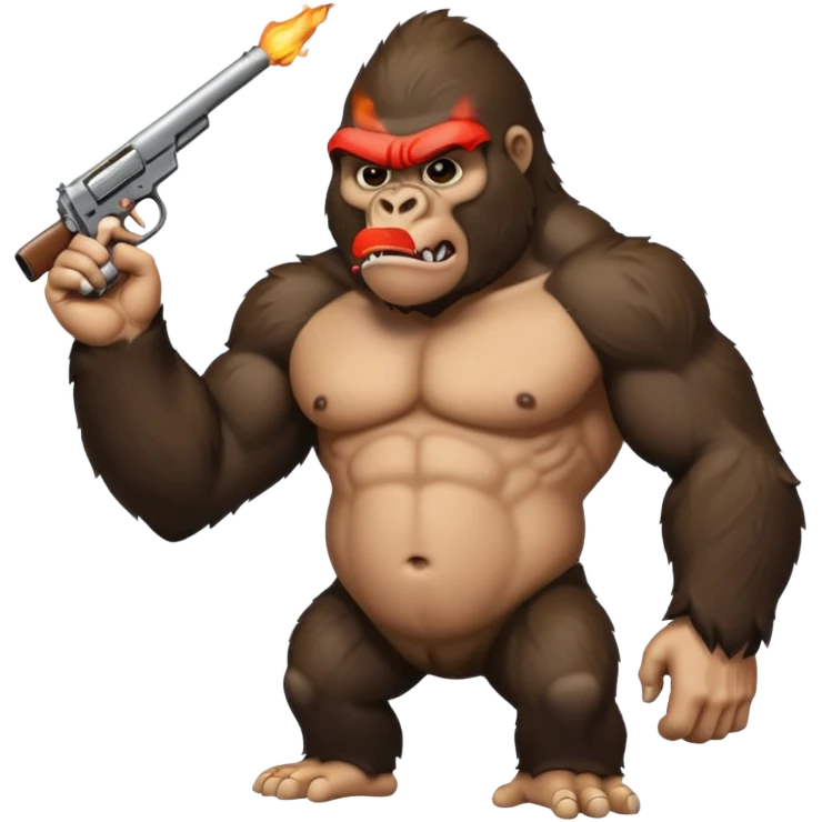 A gorilla smoking a blunt and holding a gun in the air emoji