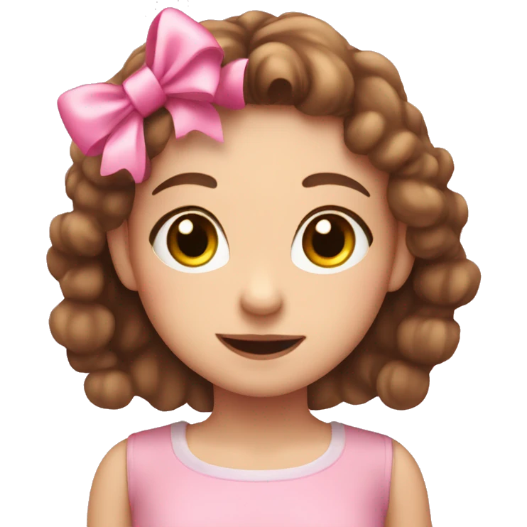 A cute girl with brown hair and small pink bows an sparkles around her emoji