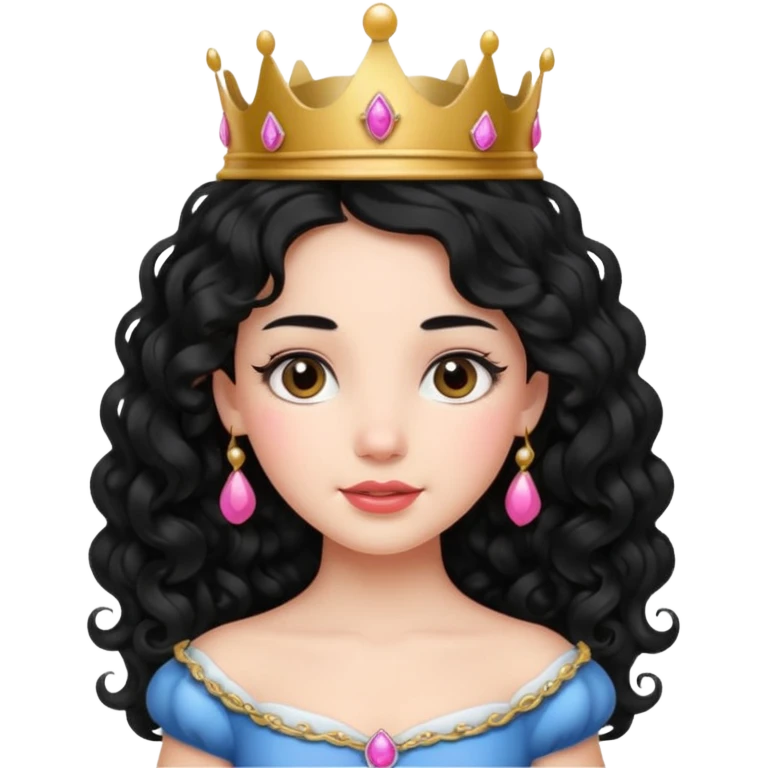 Princess with long curly black hair, small crown emoji