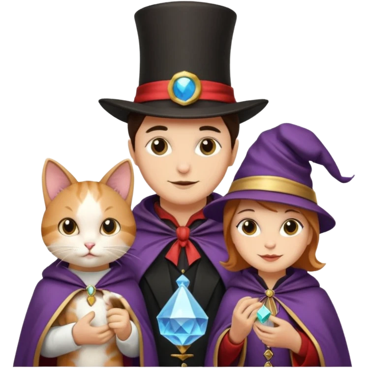 magician couple and their pet cat emoji