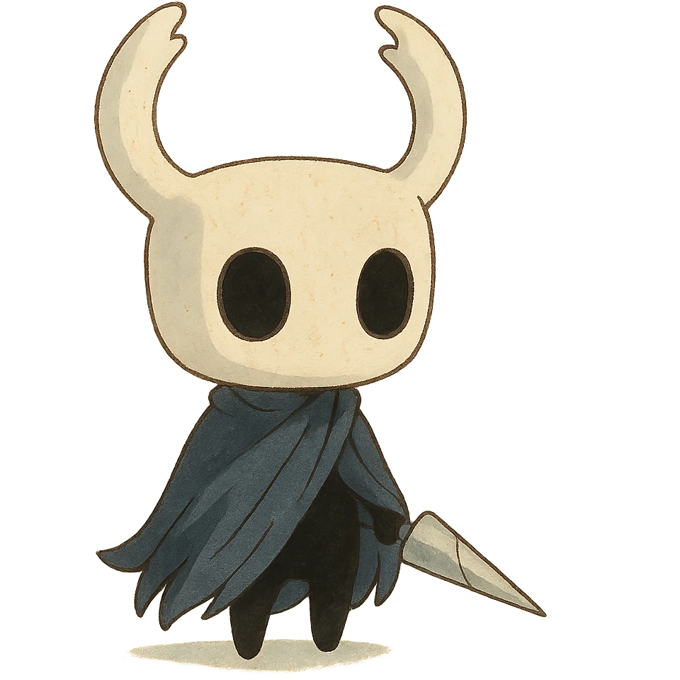 Hollow Knight character in ghibli style with soft colors emoji