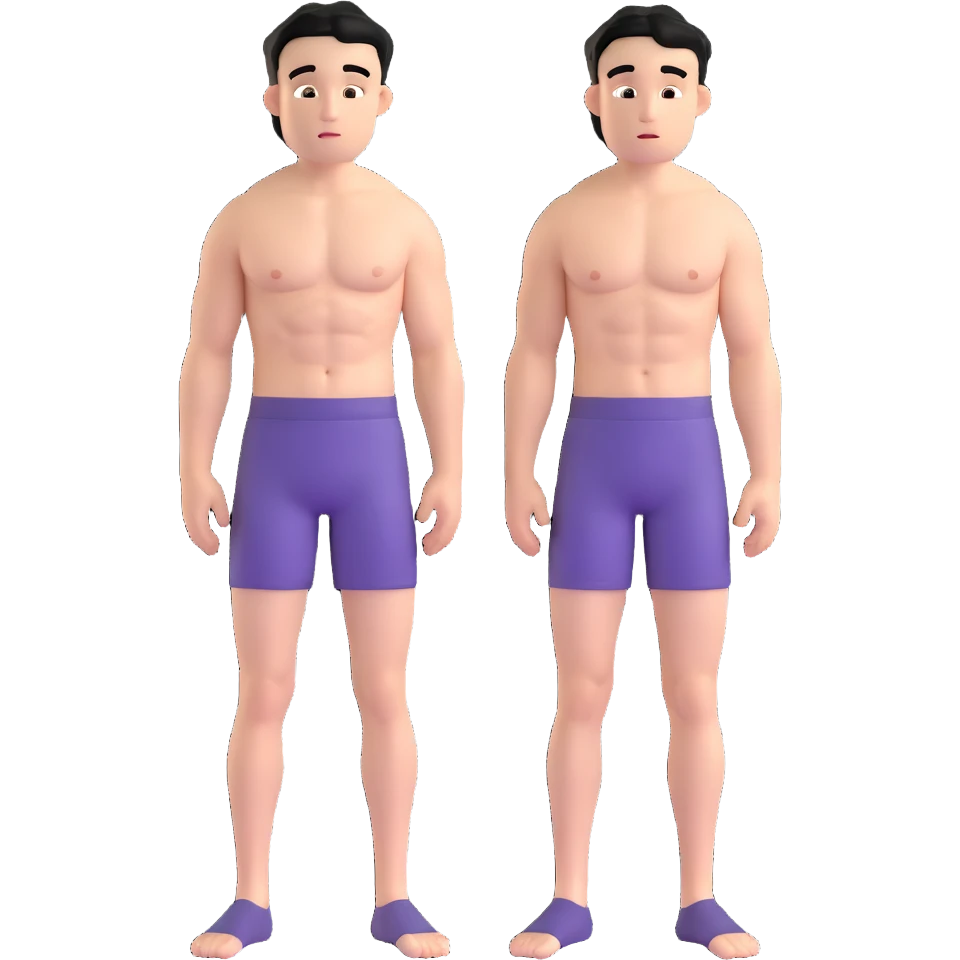young white man with short black hair, shirtless, muscular, full body without shoes emoji