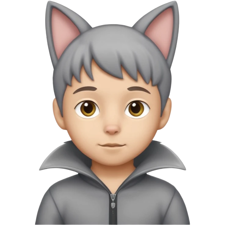 Boy kid in gray cat suit with tail and ears emoji