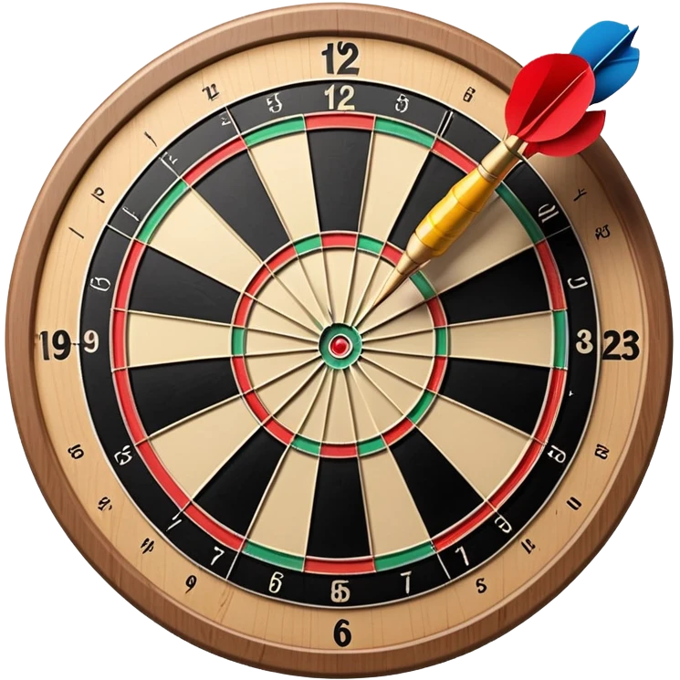 A dartboard with darts firmly stuck in the bullseye, surrounded by the colorful sections of the target. The background conveys a competitive atmosphere, with a subtle focus on precision and skill in the game of darts. emoji