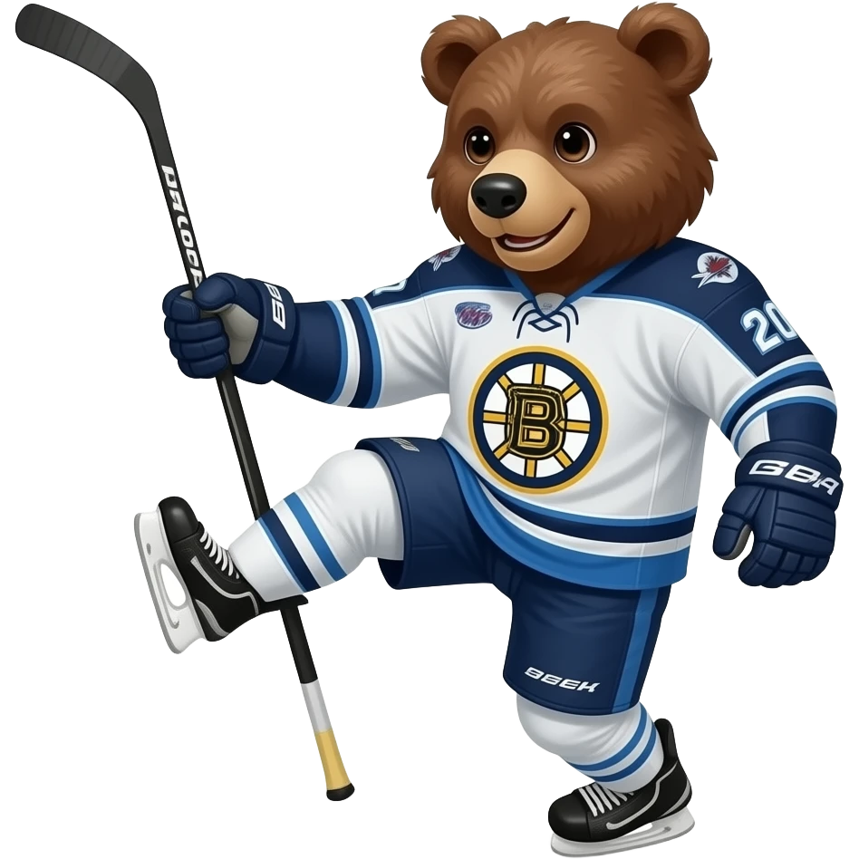 Winnipeg jests player kicking a bear wearing a Boston bruins jersey emoji