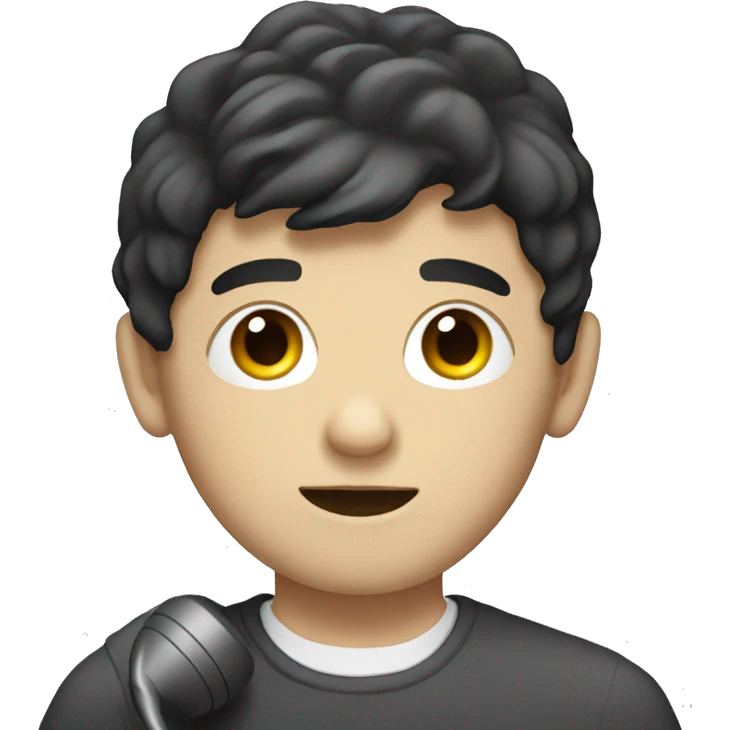 White boy with dark hair with a telephone  emoji