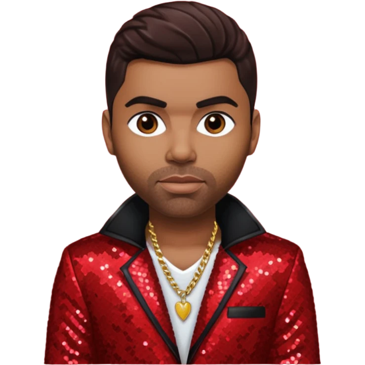 Ginuwine with dark brown hair, red sequin outfit emoji